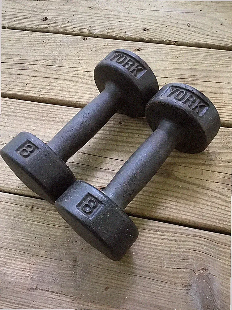 Lot of 2 Rare Vintage York Cast Iron Roundhead Dumbbells 8Lb (16lb Pair)