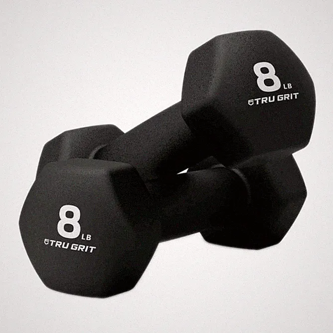 Lot Of 2 Tru Grit Fitness 8LB Black Neoprene Dumbbell Set BL1322 Weights
