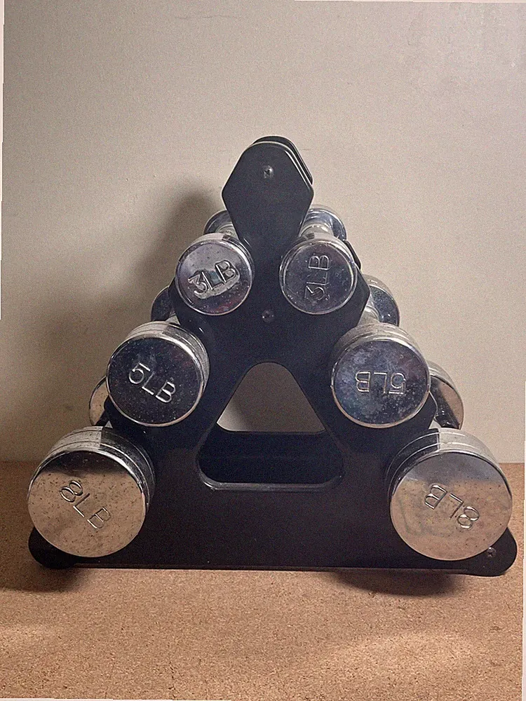 Lot of 3 Pairs of Dumbbells 3 LB, 5 LB & 8LB Chrome Silver Weights Total = 32lb