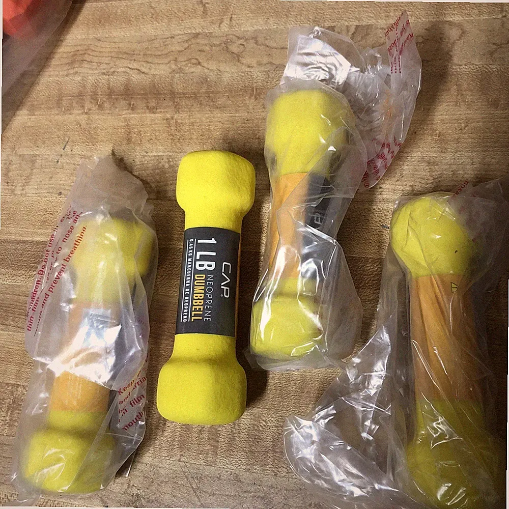 Lot Of 4 CAP 1Lb Each Neoprene Barbells Rubber Dumbbells Yellow New