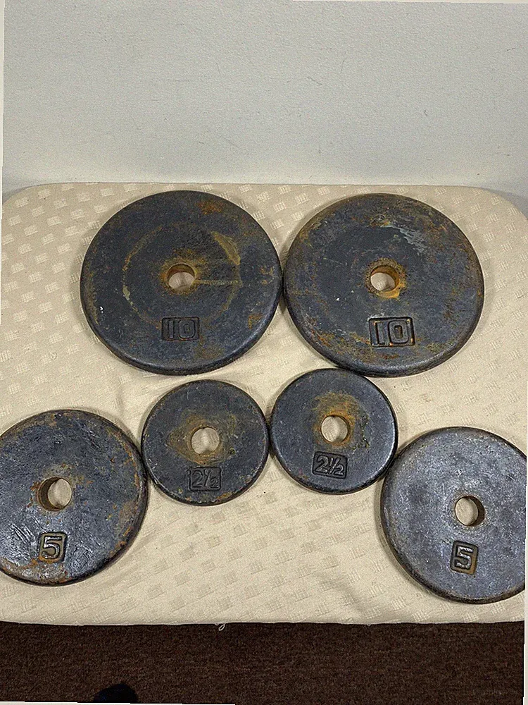 Lot Of Six Weight Plates standard 1” Hole 2-10Lb, 2-5Lb, 2-21/2Lb 35Lbs Total