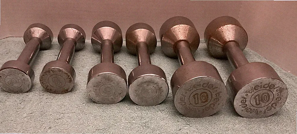 Lot Of Vintage Pair Weider Chrome Dumbbell Hand Weights 10, 5, 3 Lbs Sets