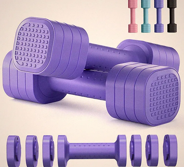 Mancuernas Ajustables 4 en 1 Mujer Fitness Casa 2-5lb Mango TPU Morado, Nuevo
