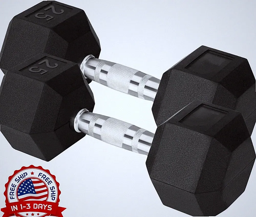 Mancuernas hexagonales con agarre cromado y antideslizantes, 25lbs (par) NEW US