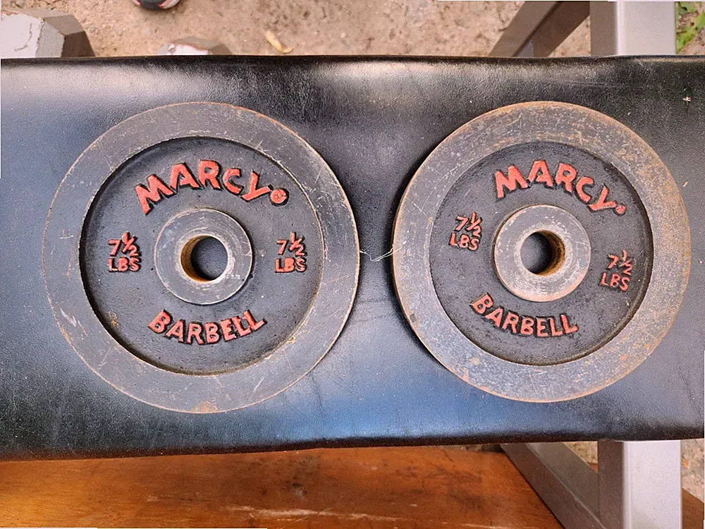 Marcy 7.5 Lb Pair Weight Plates Set Barbell 15 lbs 7 1/2 lb Red Black 1"