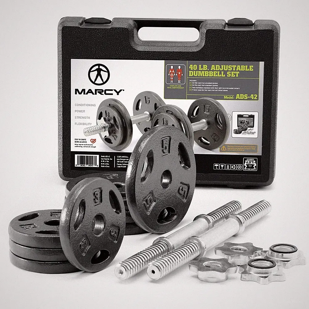 Marcy Adjustable Cast Iron Dumbbell Set with Case, Plates, Handles and Collars A