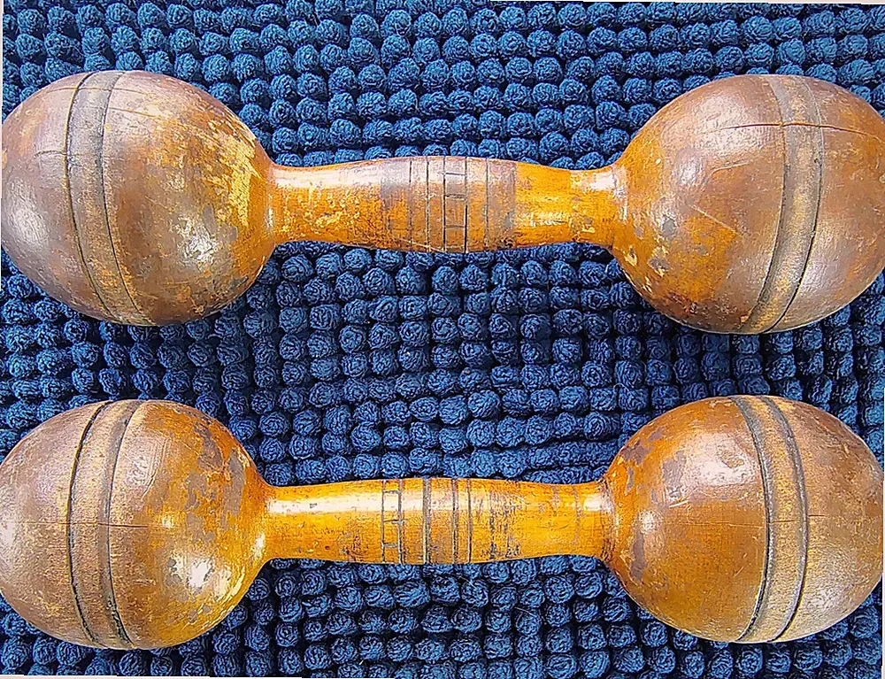Matching Pair of Antique Wooden ½ LB. (8.6 oz.) Dumbbells