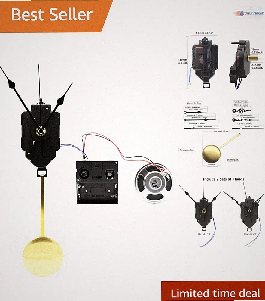 Mechanical Pendulum Clock Movement with Chime and Hands - DIY Project Essential