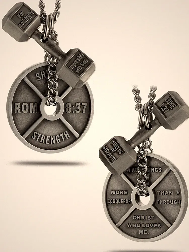 Men's Antique Combo Necklace-Lk 1:37 Dumbbell/Ro 8:37 Weight Plate