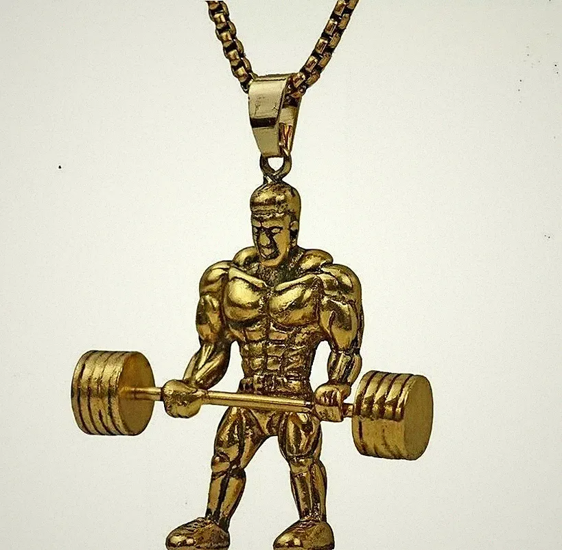 Men's Jewelry Body Builders Chains Muscle Strong Man Pendants Dumbbells