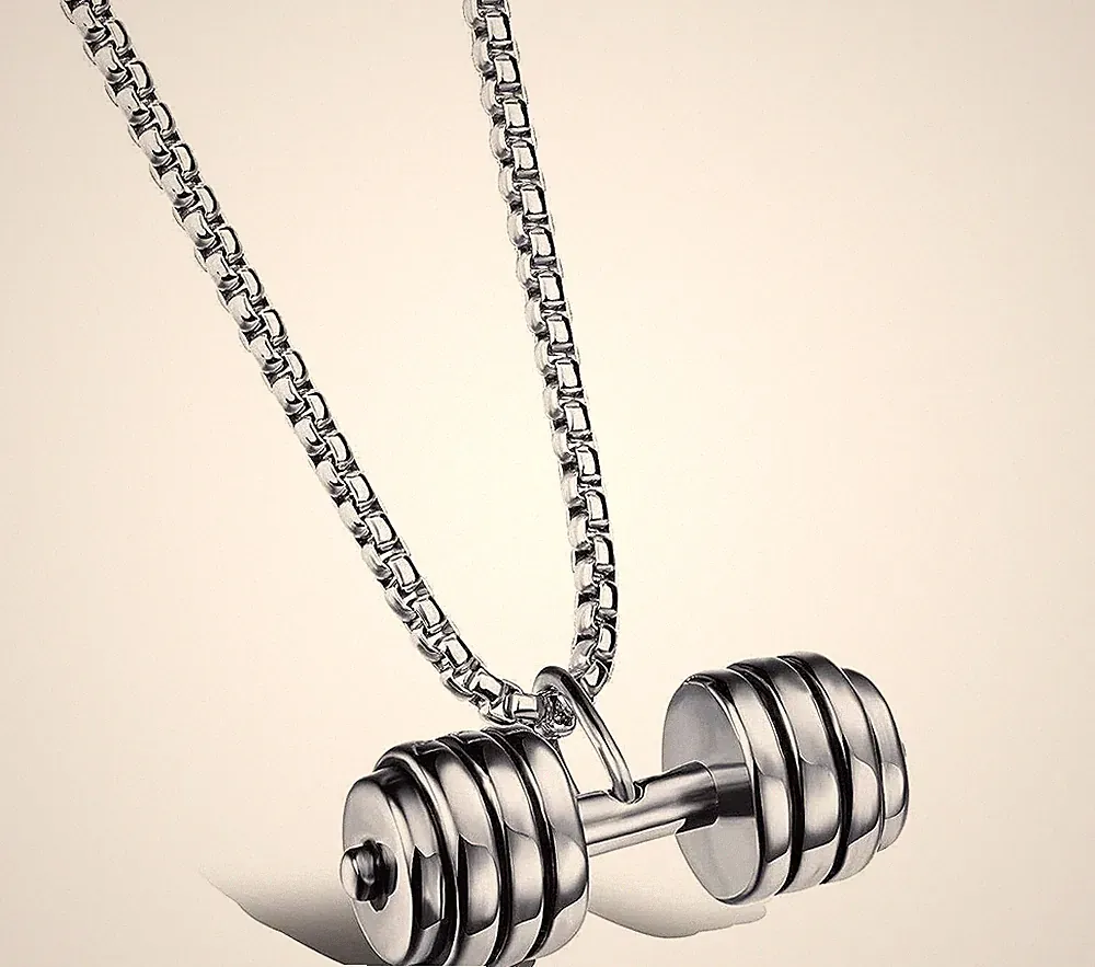 Men's Stainless Steel Barbell Gym Weight Lifting Dumbbell Necklace Pendant Chain