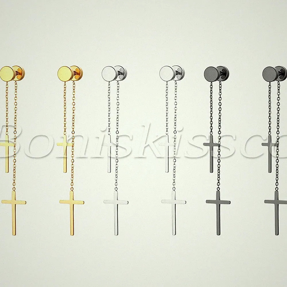 Men's Women's Unisex Slim Cross Drop Dangle Earrings Dumbbell Barbell Ear Studs