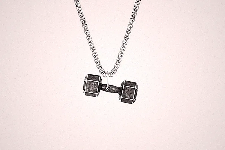 Mens Stainless Steel Barbell Bodybuilding Dumbbell Gym Pendant Necklace