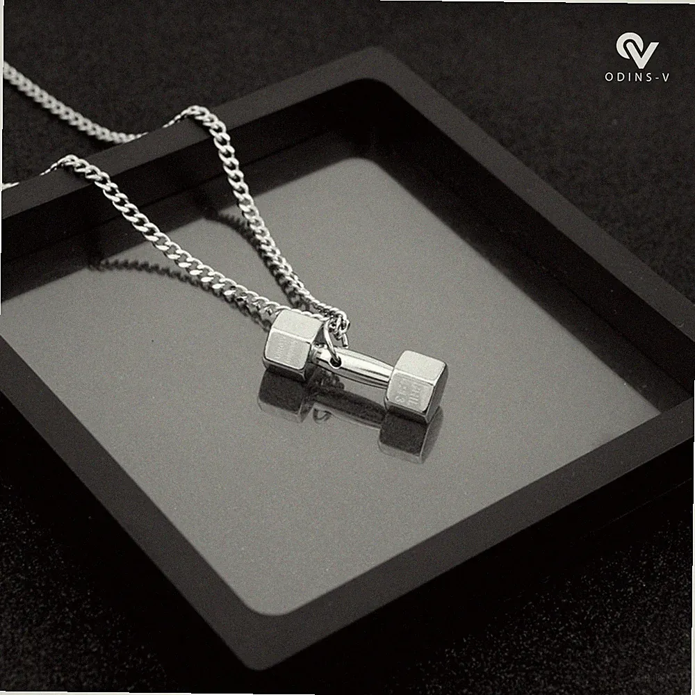 Mens Stainless Steel Barbell Dumbbell Necklace Gym Weight Lifting Pendant Gift