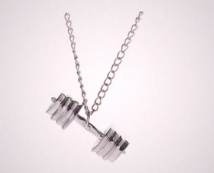 Mens Stainless Steel Barbell Gym Weight Lifting Dumbbell Necklace Pendant Silver