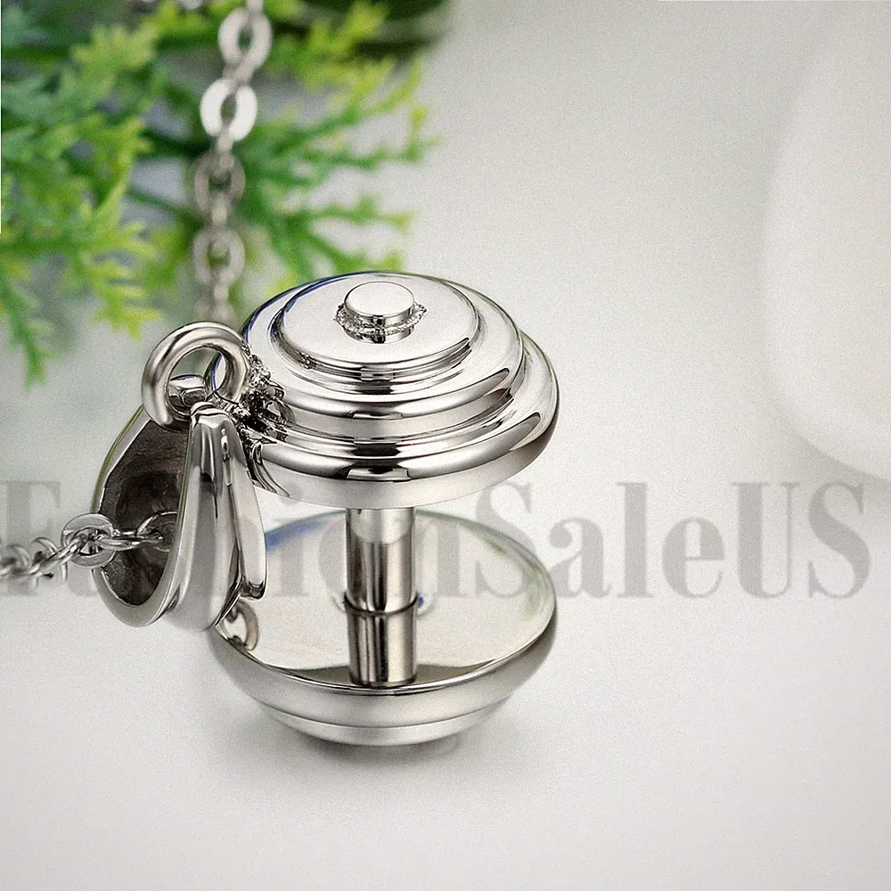 Mens Stainless Steel Dumbbell Barbell Fitness Pendant Charm With Chain Necklace