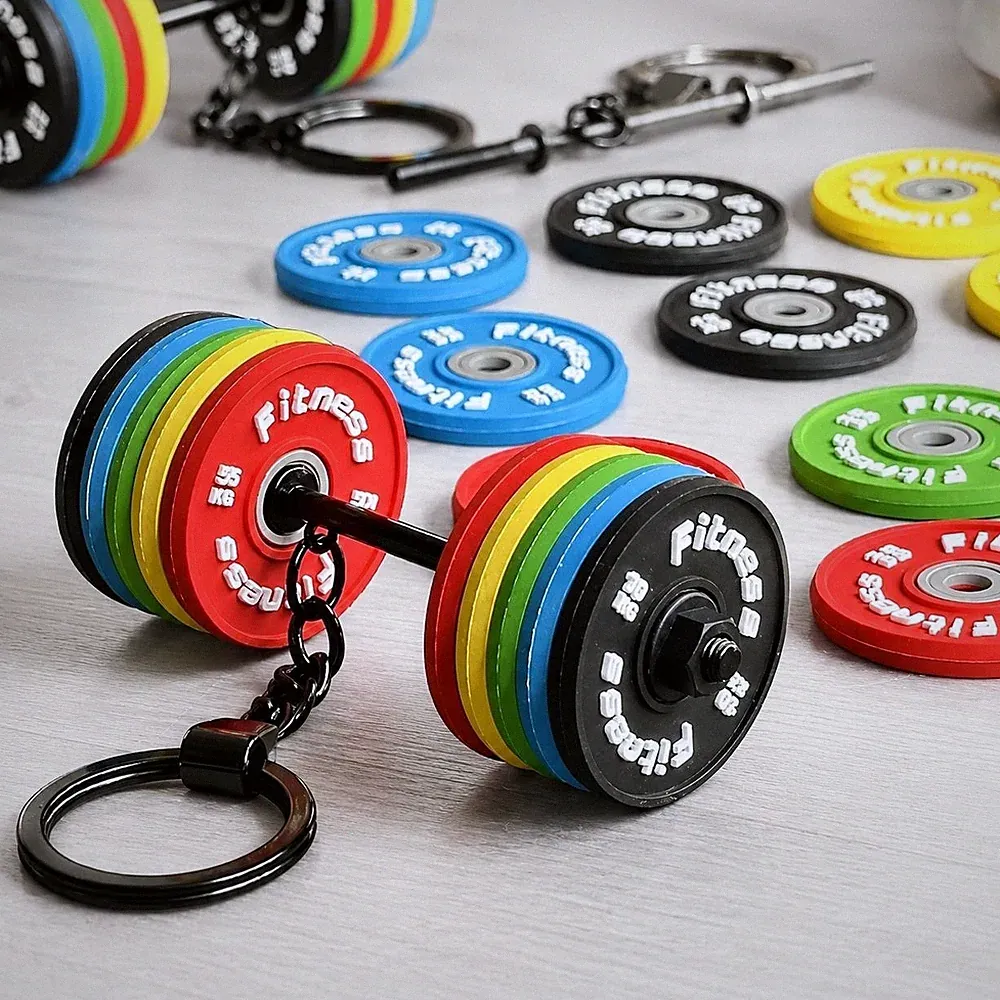 Mini Barbell Keychain Removable Weight Plates Dumbbell Key Ring Gym Fitness Gift