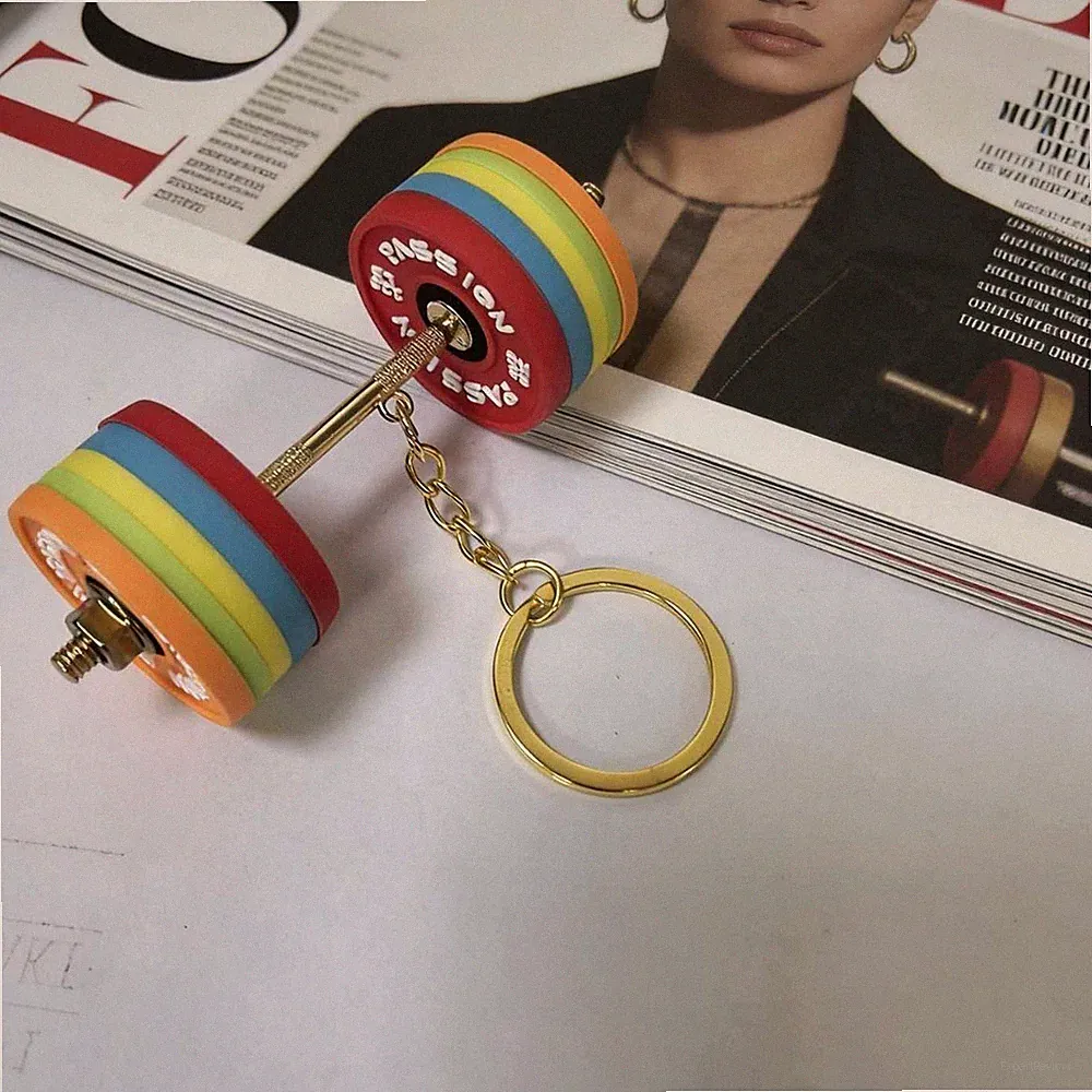 Mini Dumbbell Keychain - Metal Weightlifting Gym Accessory - Colorful Keyring