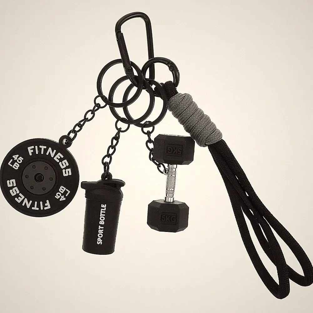 Molain Gym Keychain for Women Men, Silicone Dumbbell One Size, Black