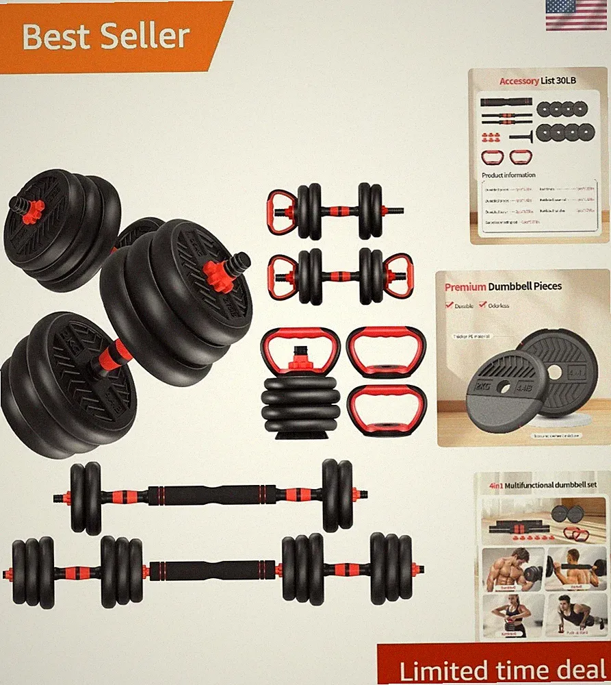 Multi-Functional Adjustable Dumbbells Set: Barbell, Kettlebell & Push-Up Rack