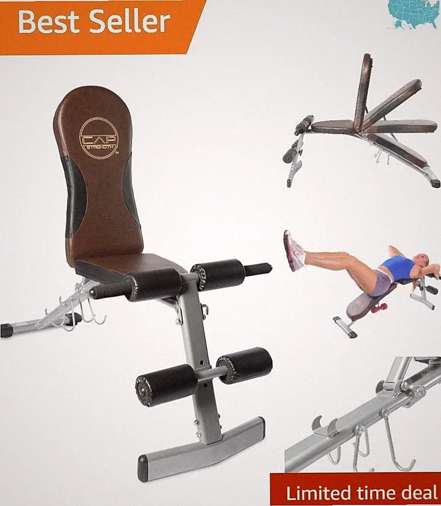 Multi-Position Adjustable Weight Bench – Comfortable Foam Grip & Dumbbell Holder