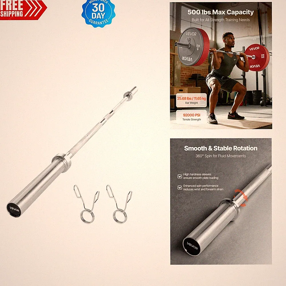 Multi-Purpose 6FT Chrome Plated Barbell for Deadlifts, Squats & Presses – 500lbs