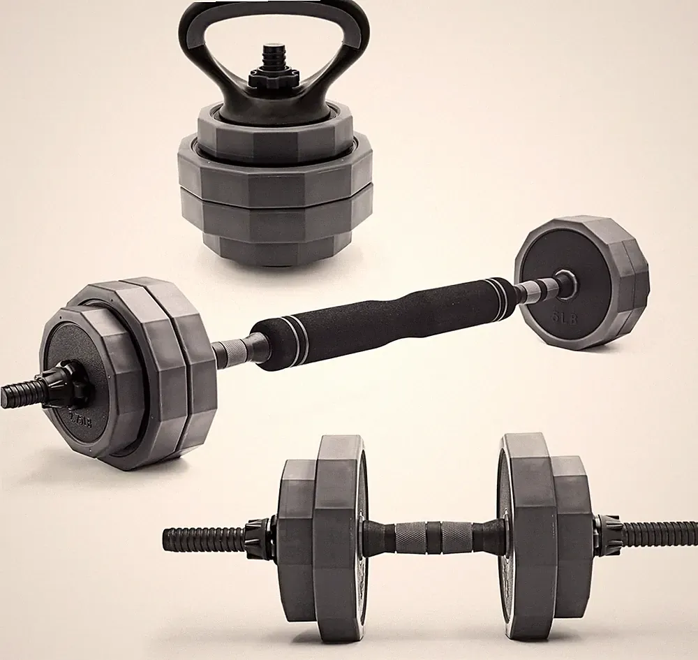 Multi-Use Adjustable Weight Set - Versatile Dumbbell, Barbell & Kettlebell for F