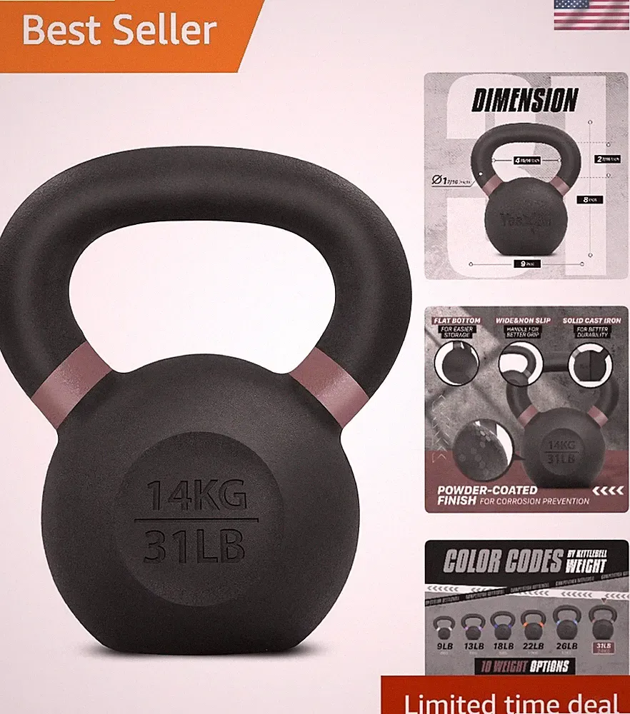 Multi-Weight Powder Coated Kettlebell - Non-Slip Grip for Ultimate Conditioning
