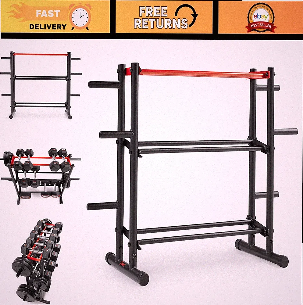 Multi-Weight Storage Rack for Dumbbells, Kettlebells, Olympic Plates & Barbells