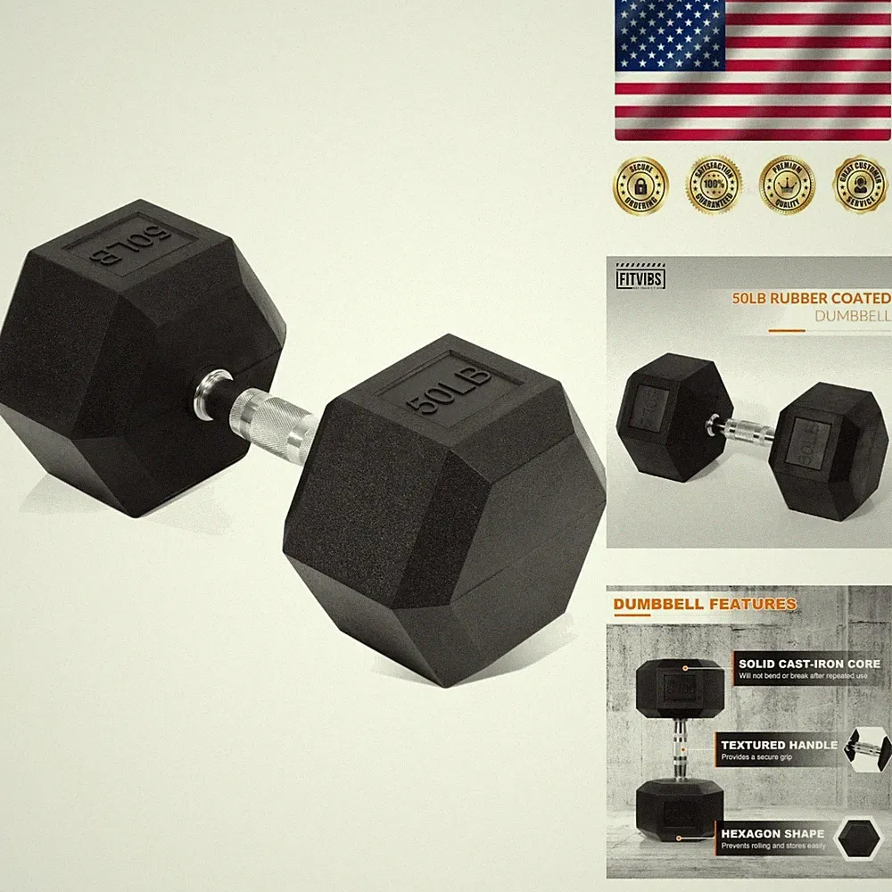 Multifunctional 50LB Rubber Coated Hex Dumbbell for Versatile Fitness Workouts