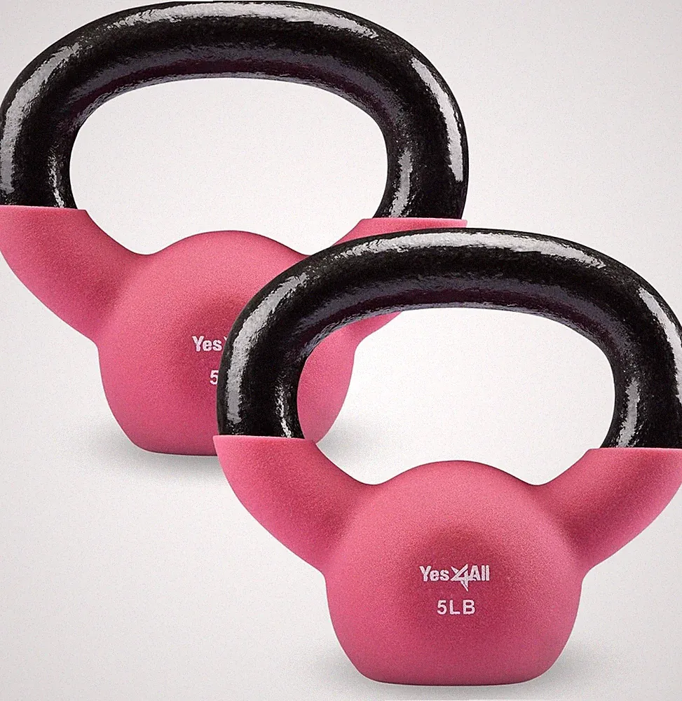 Neoprene Coated Cast Iron Kettlebell Pair 5LB Fruit Dove Home Gym Workout