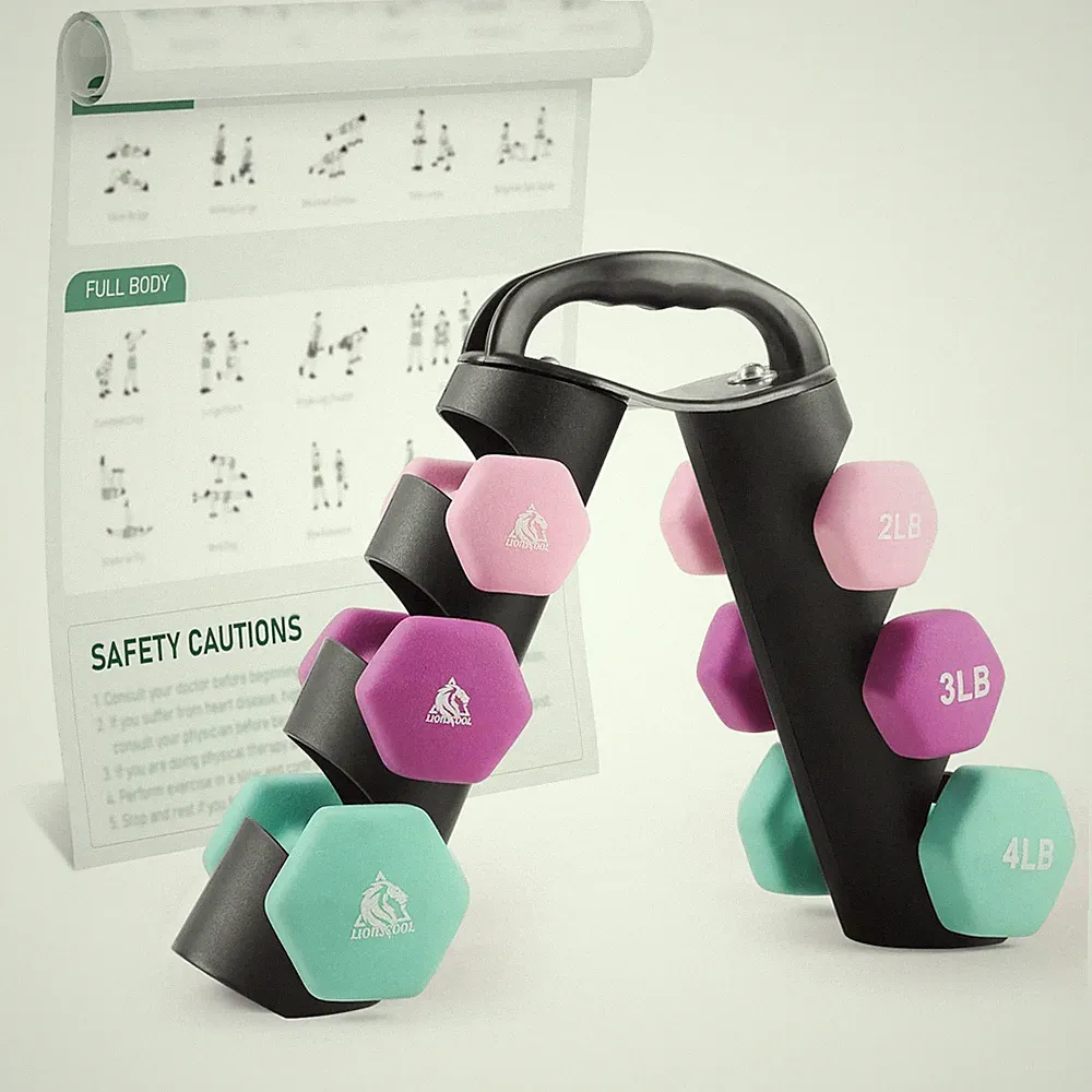 Neoprene Coated Dumbbells 2LB 3LB 4LB Anti-Slip Hex - Anti-Roll Design