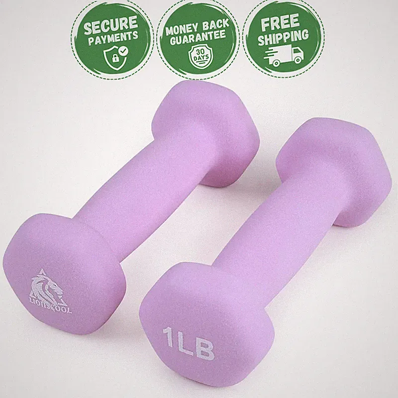 NEOPRENE COATED HEX DUMBBELL HAND WEIGHTS Anti Slip Anti Roll Exercise Set of 2