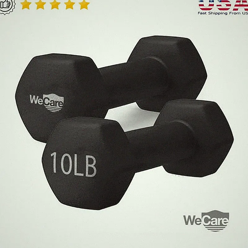Neoprene Coated Hex Dumbbells Set of 2 Weights 10 lb Anti-Slip Ergonomic Design