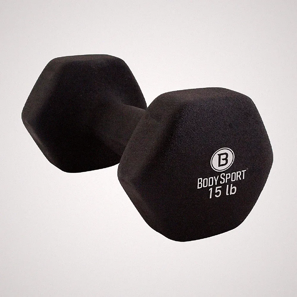 NEOPRENE DUMBBELL, 15 LBS, LATEX-FREE, BLACK
