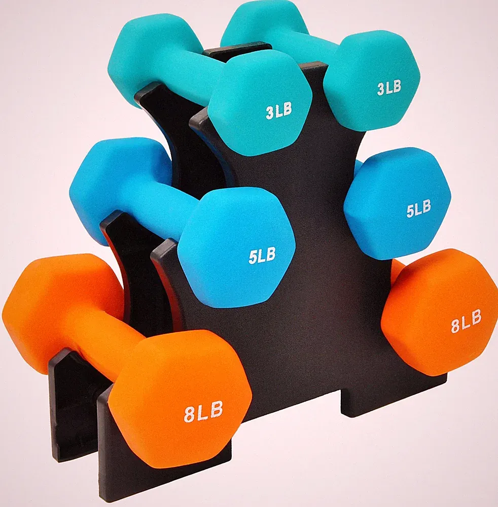 Neoprene Dumbbell Hand Weights 3/5 8 Pound Pairs Set with Rack Fitvids