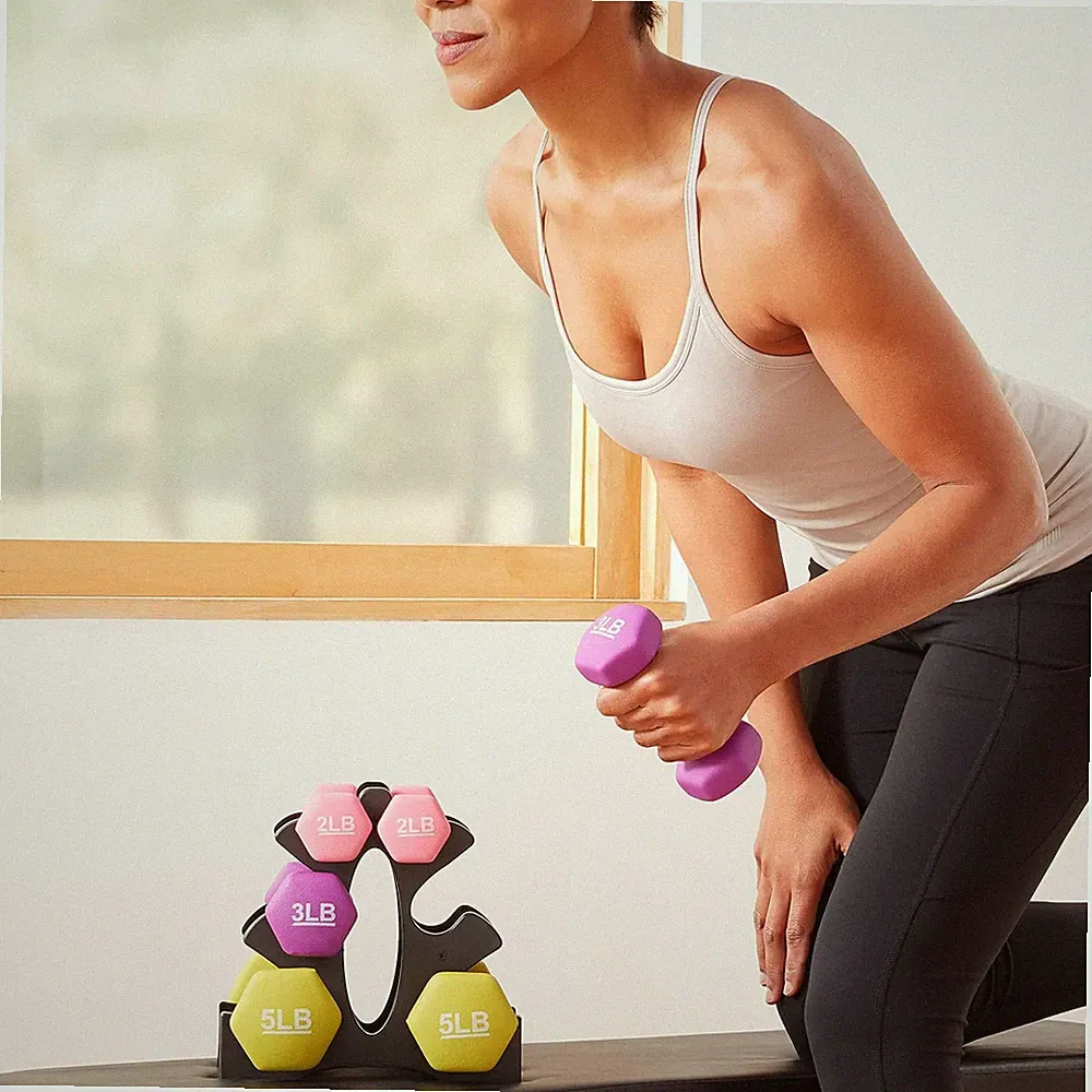 Neoprene Dumbbell Hand Weights Pink/Purple/Green 20.5 lbs. ‎8.19"L x 6.69"W