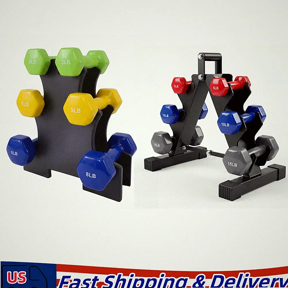 Neoprene Dumbbell Hexagon Hand Weights, Set of 6 with Rack
