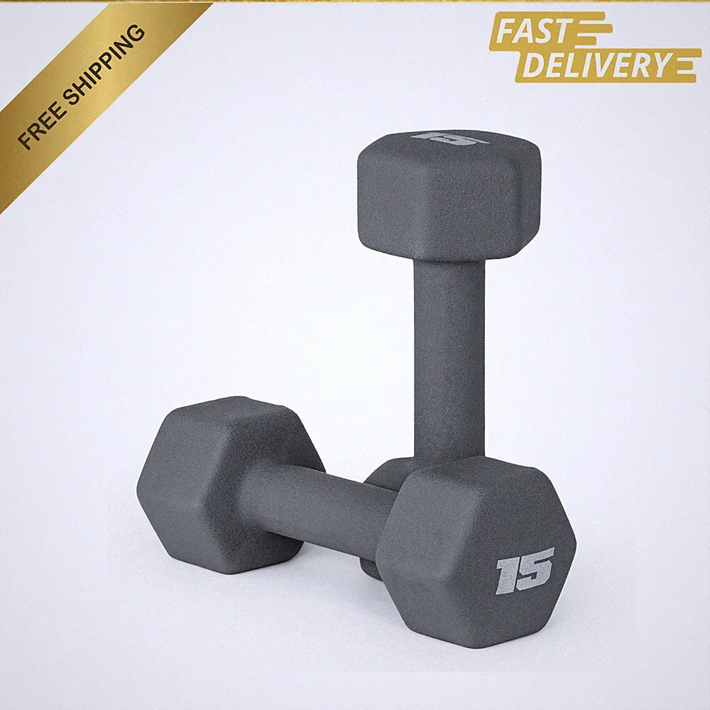 Neoprene Dumbbell Pair 15 lb Ash Color Hex Shaped Weights for Strength Training