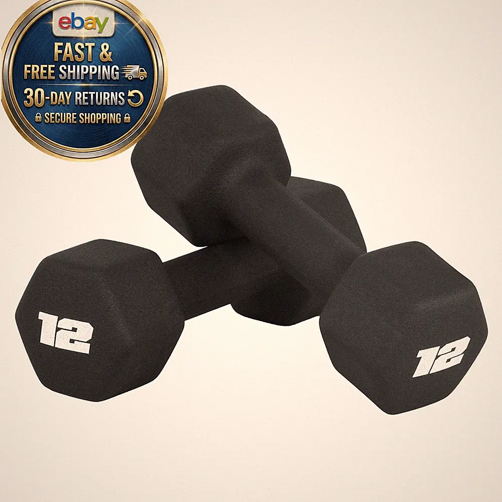 Neoprene Dumbbell Pair, Non-Slip Grip, Black, 12 lb 12 Black