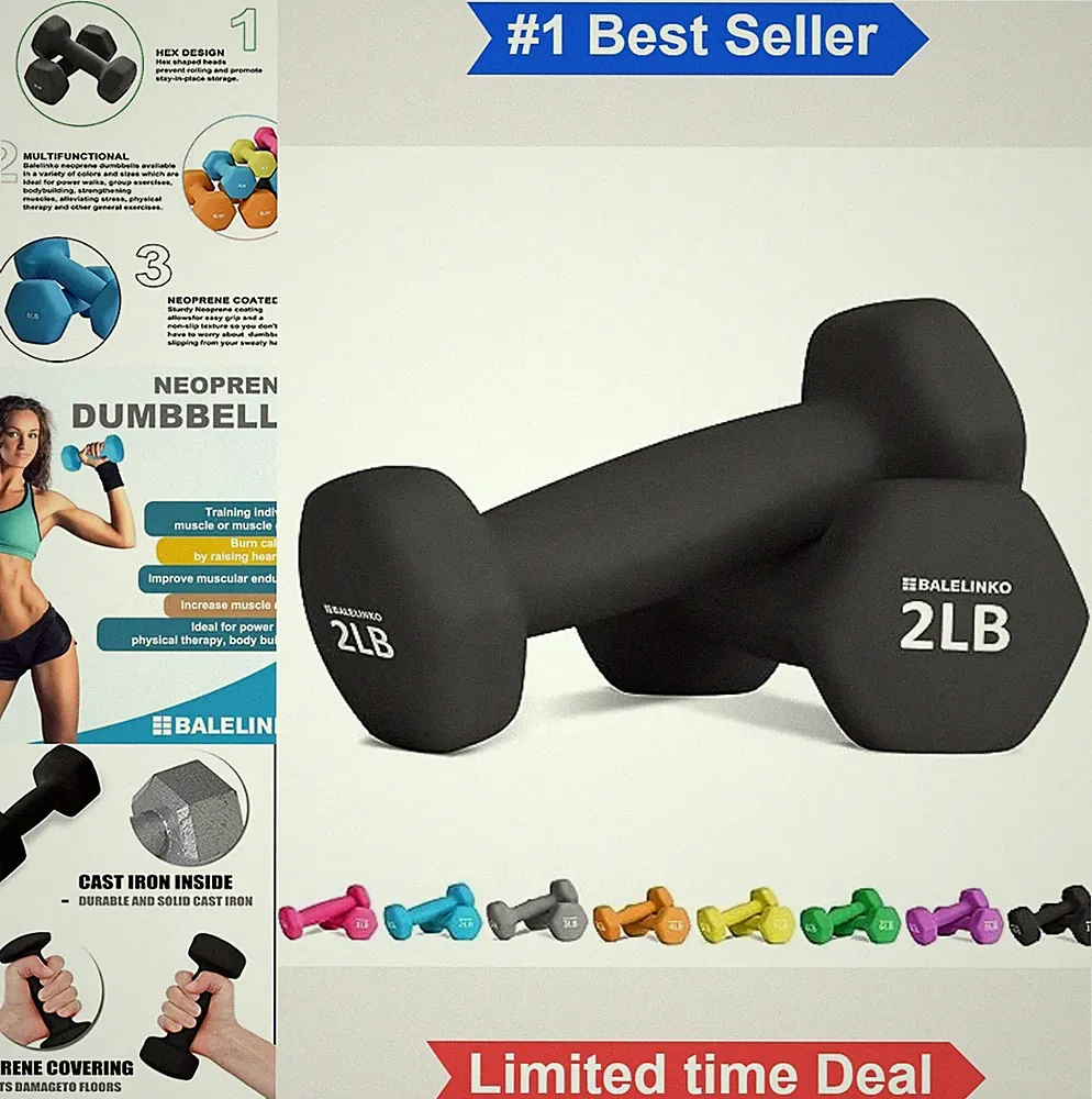 Neoprene Dumbbell Set 2 lb Each Hexagonal Non Slip Grip Yoga Pilates Travel