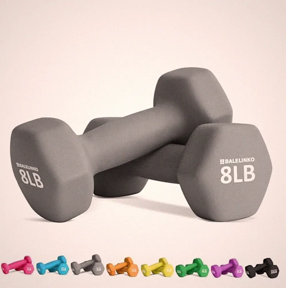 Neoprene Dumbbell Set 8 lb Pair Hex Non-Slip Grip Strength Training For Home Gym