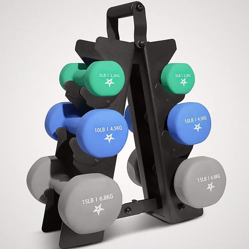 Neoprene Dumbbell Set, Pair of 5, 10, 15 Pound Hand Weights with Rack (Open Box)