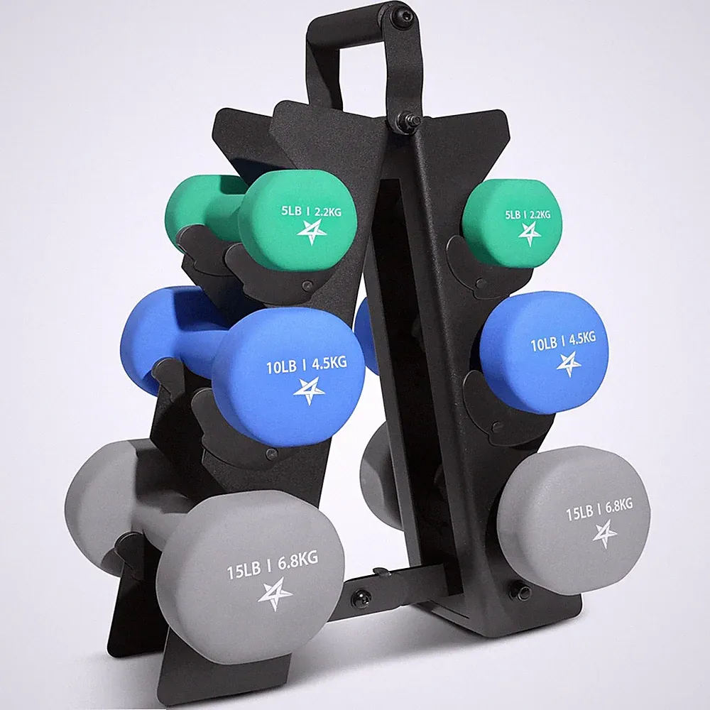 Neoprene Dumbbell Set, Pair of 5, 10, 15 Pound Hand Weights with Rack (Open Box)
