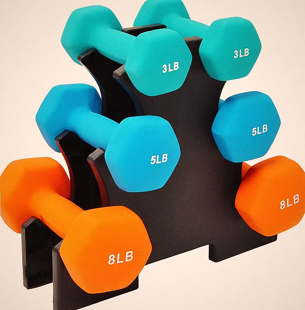 Neoprene Dumbbell Set with Rack - 3, 5, 8 lb Pairs (6 Total)
