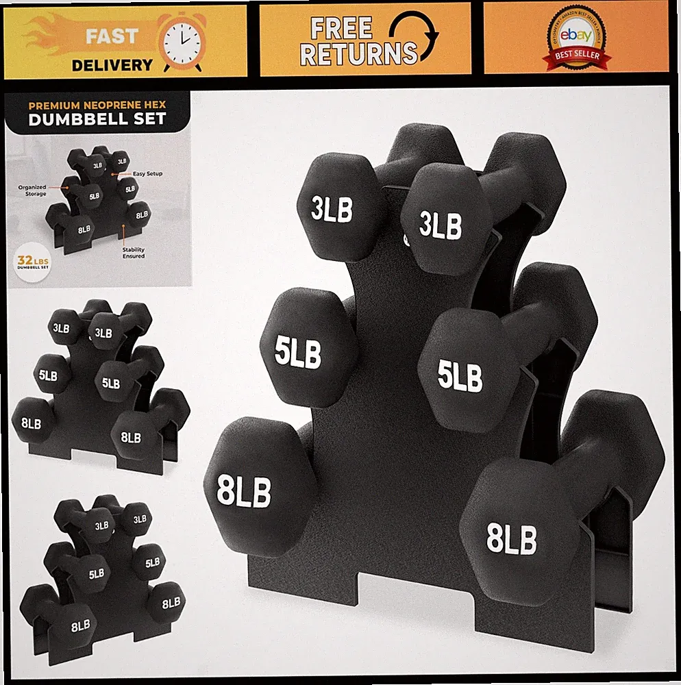 Neoprene Dumbbell Set with Rack - Non-Slip Strength Training Weights for Home Gy