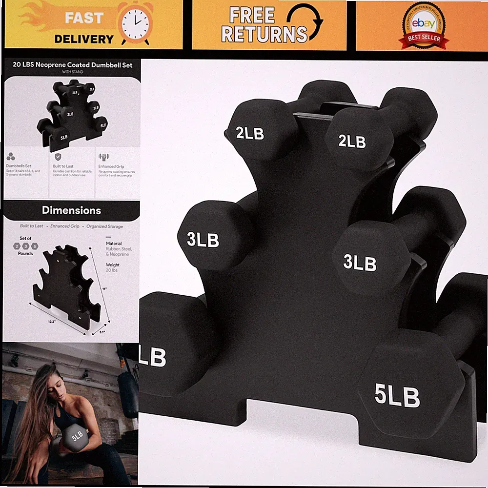 Neoprene Dumbbell Set with Rack - Non-Slip Strength Training Weights for Home Gy