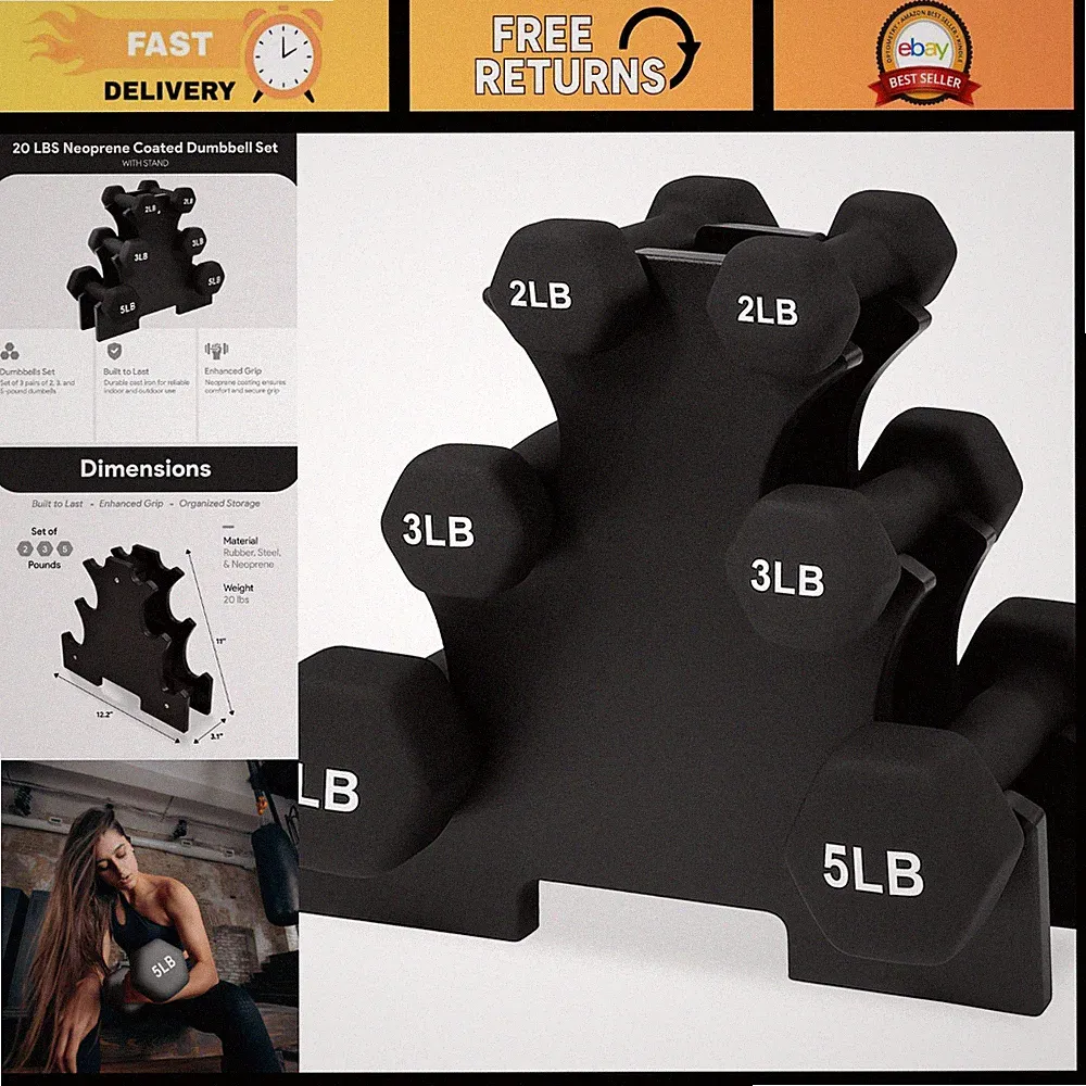 Neoprene Dumbbell Set with Rack - Non-Slip Weights for Home Gym & Fitness, Multi