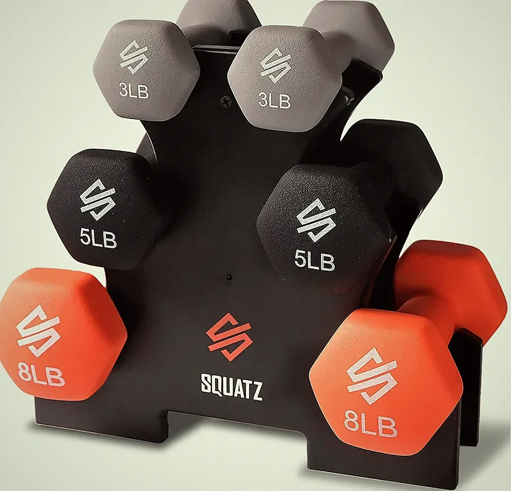 Neoprene Dumbbell Set with Stand, 32/20 Lbs, Anti-Slip Hex Weights for Fitness