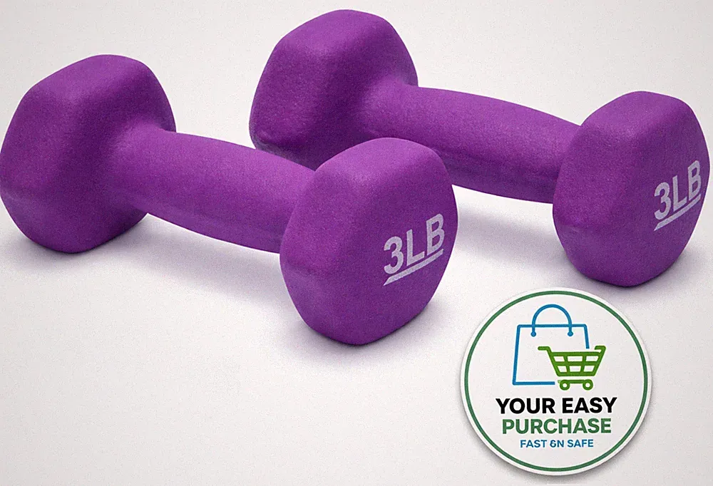 Neoprene Dumbbell Weights 3 lb Pair Purple Hex No Roll Grip Home Workout Set Pro